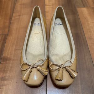 Stuart Weitzman Patent Leather Tulip Bow Ballet Flats Camel Women's Size 6.5